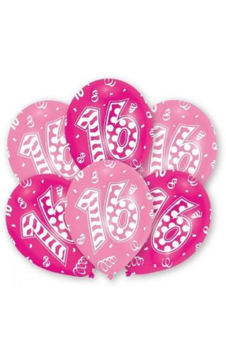 Picture of 16TH BIRTHDAY PINK LATEX BALLOONS - 6PK